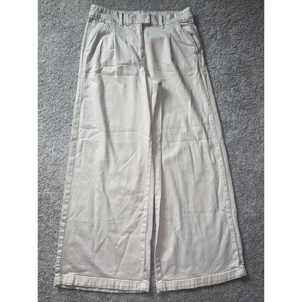 American Eagle Khaki Wide Leg Trousers High Rise Elastic Back Beige Pants Sz 10